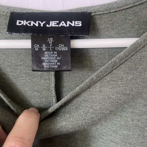 DKNY Green Side Ruched Stretch Midi Minimalist Bodycon Y2K Casual Dress Size M - Picture 7 of 7